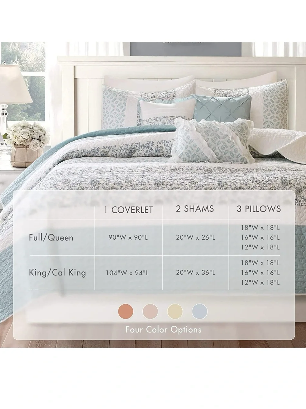 Light Blue and White Quilted Bedspread Set - Home Bedding